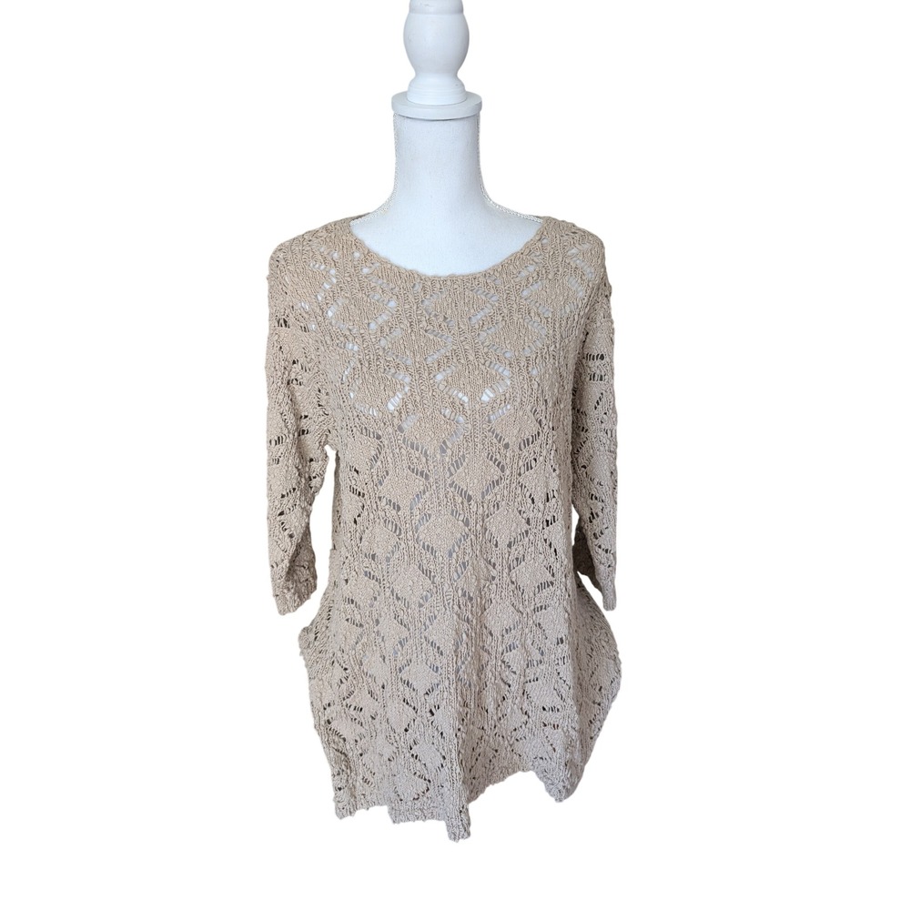 J. Jill NWT Open Front Cardigan Sweater 100% Cotton 3/4 Sleeve 2X Beige